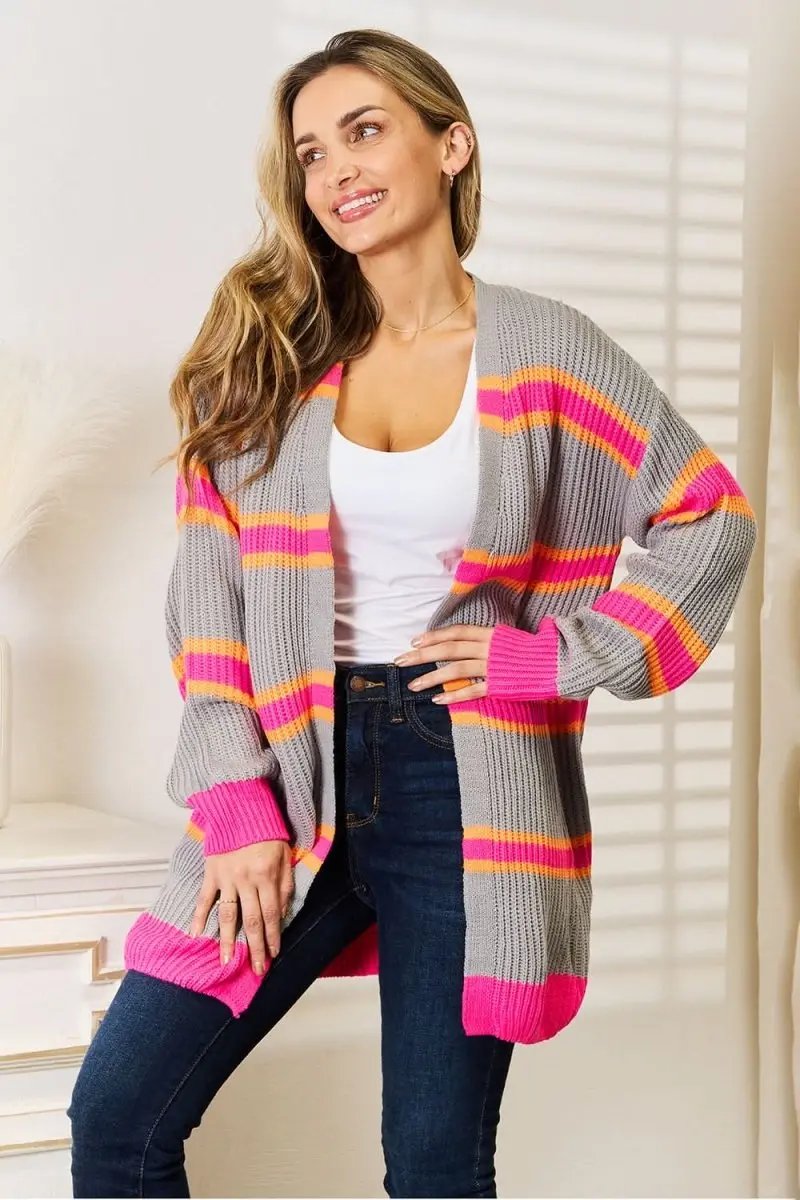 Woven Right Ribbed Long Sleeve Cardigan - Love Salve